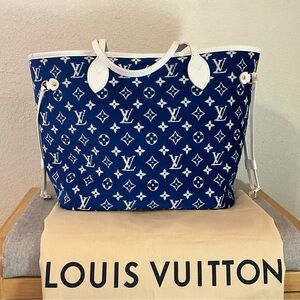 Authentic Louis Vuitton Match Blue Monogram Jacquard Velvet Neverfull MM w/pouch